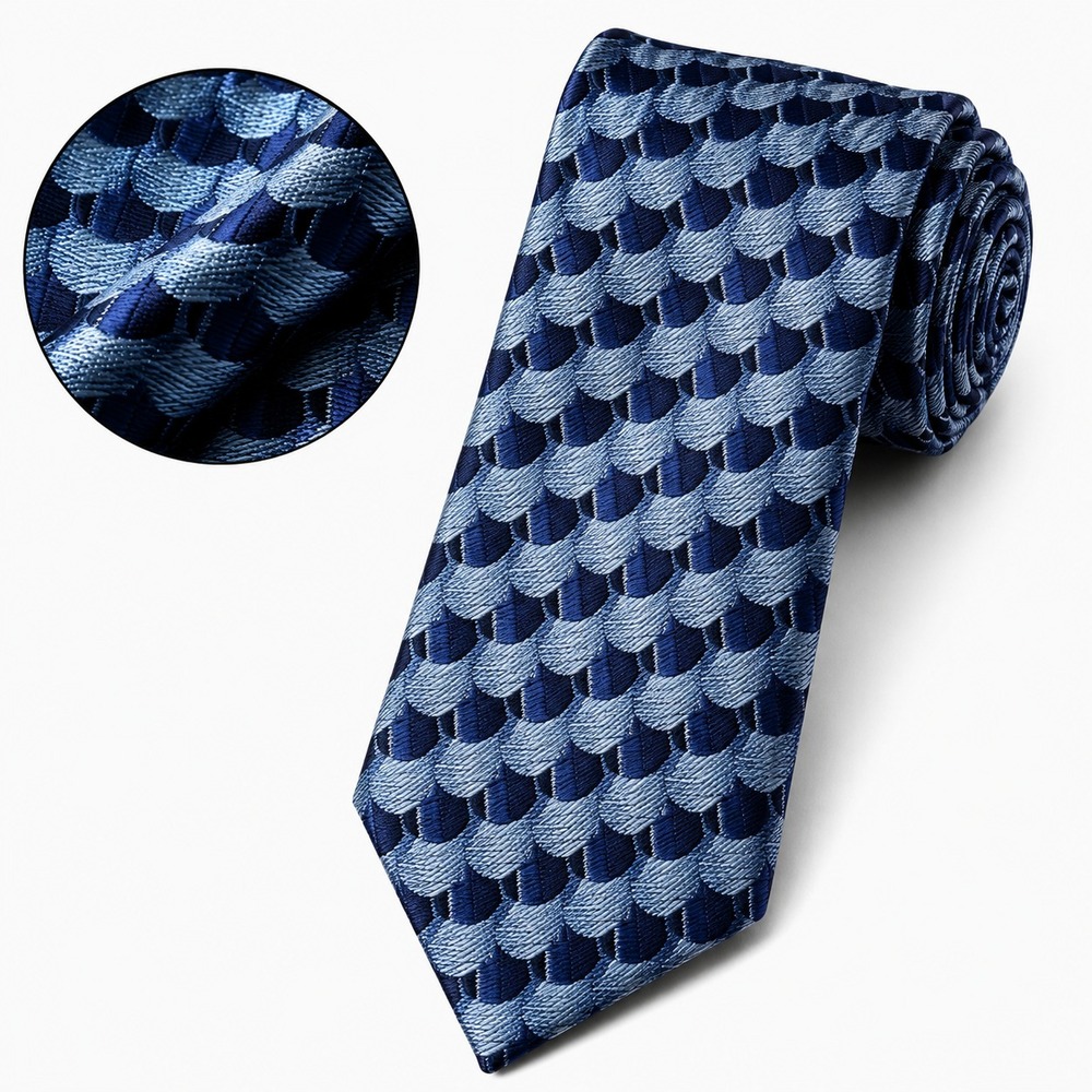 Cocktail Colors Men's Necktie Blue/Gray Scalloped Design 100% Silk W4